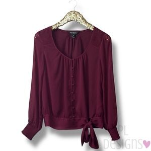 White House Black Market Sheer Burgundy Blouse